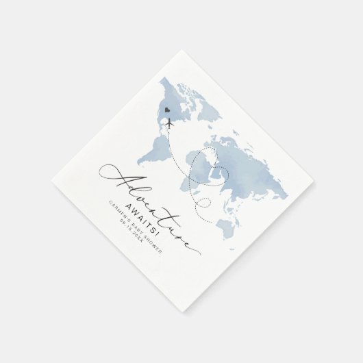 Serviette En Papier CARMEN Dusty Blue Map Baby shower d'aventure (Coin)