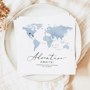 Serviette En Papier CARMEN Dusty Blue Map Baby shower d'aventure