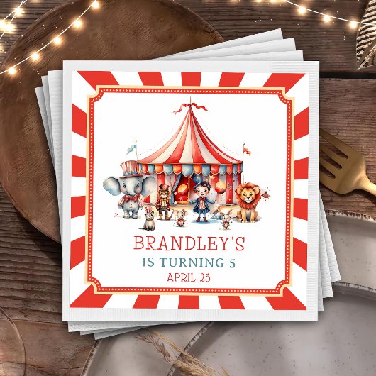 Serviette En Papier Carnaval Cirque Show & Animaux Anniversaire Napkin