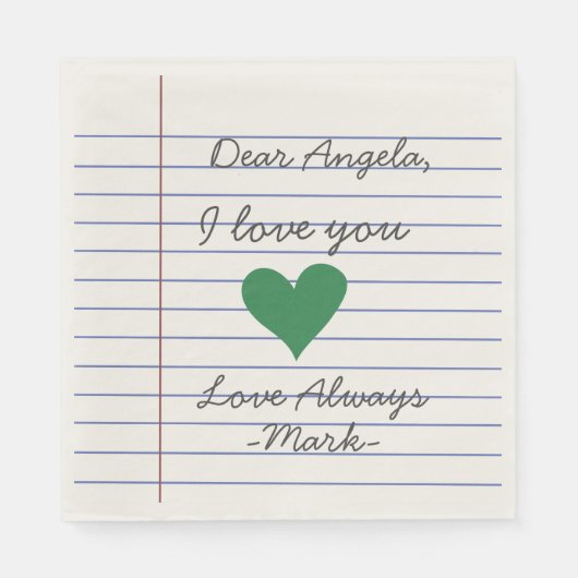 Serviette En Papier Carnet manuscrit lettre d'amour ou message personn (Devant)