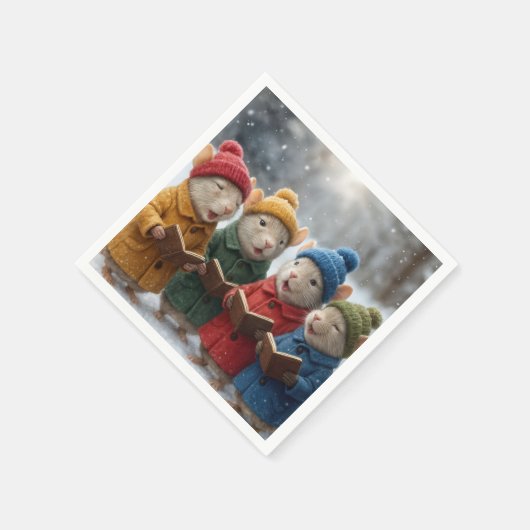 Serviette En Papier Caroling Christmas Mice In Snow (Coin)