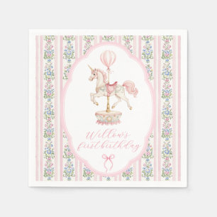 Serviette En Papier Carousel Rose Premier Anniversaire