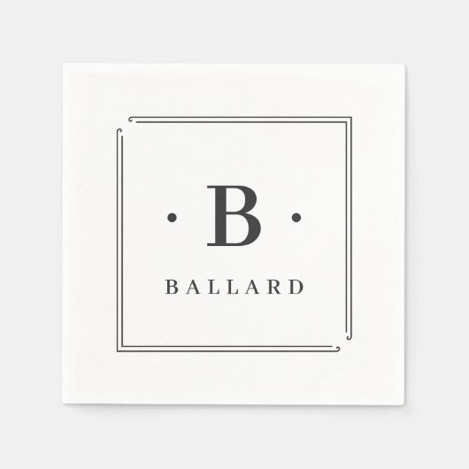 Serviette En Papier Carré classique simple Monogramme et nom (Devant)
