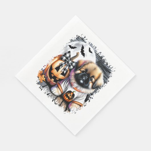 Serviette En Papier Carré d'Halloween Chien Pekingese (Coin)