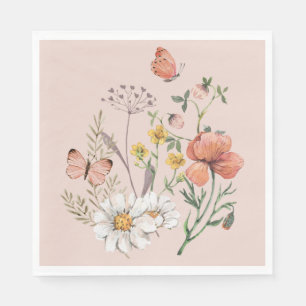 Serviette En Papier Carré Fleur sauvage rose pâle