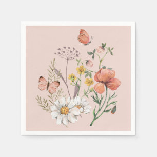 Serviette En Papier Carré Fleur sauvage rose pâle