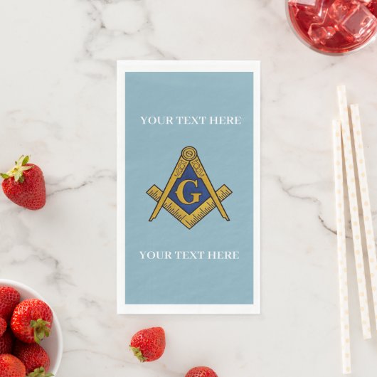 Serviette En Papier Carré maçonnique Freemason et Bleu de boussole (En situation)