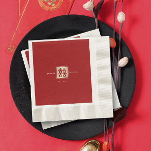 Serviette En Papier Carré rouge double bonheur or Mariage chinois