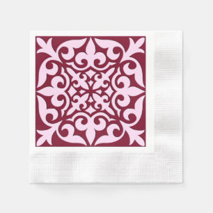 Serviette En Papier Carreau marocain - bordeaux et rose