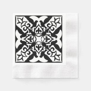 Serviette En Papier Carreau marocain - noir sur fond blanc
