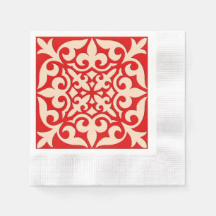 Serviette En Papier Carreau marocain - orange corail et pêche