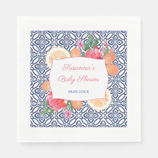 Serviette En Papier Carreaux bleu méditerranéen Citrus Baby shower Par (Devant)