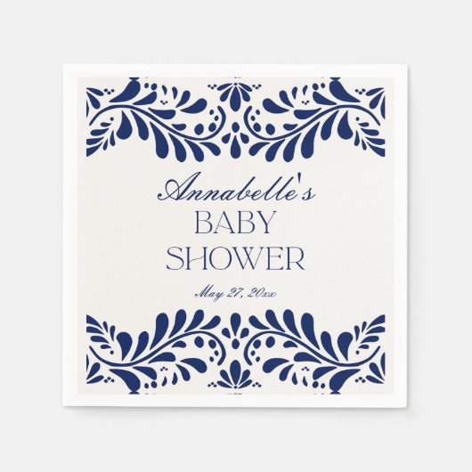 Serviette En Papier Carreaux bleu Talavera Espagne Baby shower Fiesta (Devant)