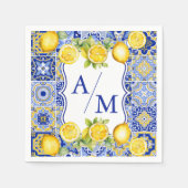 Serviette En Papier Carreaux bleus Citrons Mariage (Devant)