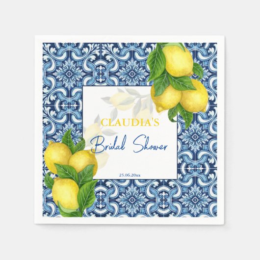 Serviette En Papier Carreaux bleus et serviettes personnalisées de dou (Devant)