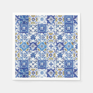 Serviette En Papier Carreaux de mosaïque méditerranéenne Blue Annivers