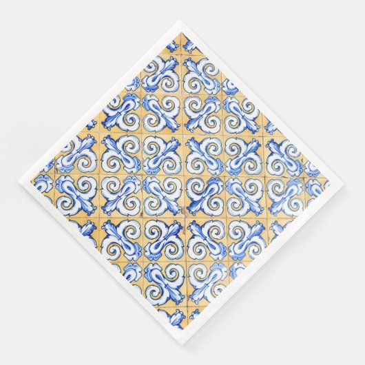 Serviette En Papier Carreaux espagnols - Azulejo Bleu, Jaune et Blanc (Coin)