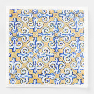 Serviette En Papier Carreaux espagnols - Azulejo Bleu, Jaune et Blanc