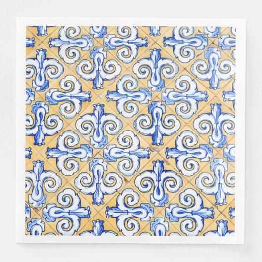 Serviette En Papier Carreaux espagnols - Azulejo Bleu, Jaune et Blanc (Devant)