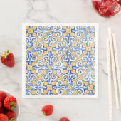 Serviette En Papier Carreaux espagnols - Azulejo Bleu, Jaune et Blanc (En situation)