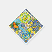 Serviette En Papier Carreaux fleuris d'agrumes siciliens bleu chic (Coin)