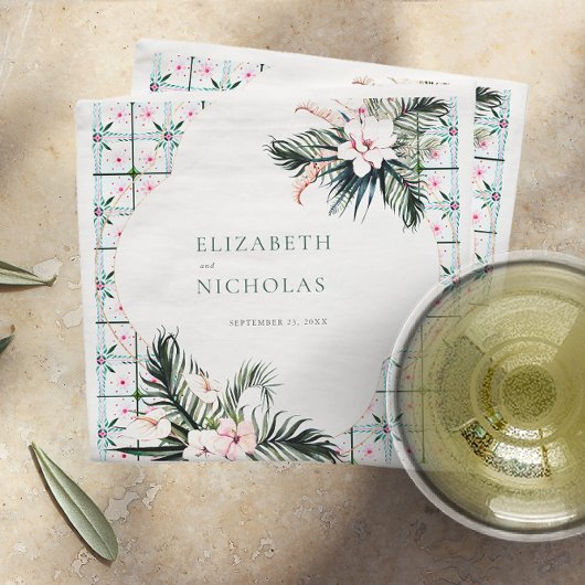 Serviette En Papier Carreaux floraux | Mariage tropical marocain