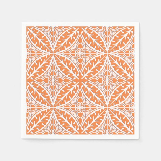 Serviette En Papier Carreaux marocains - corail orange et blanc (Devant)