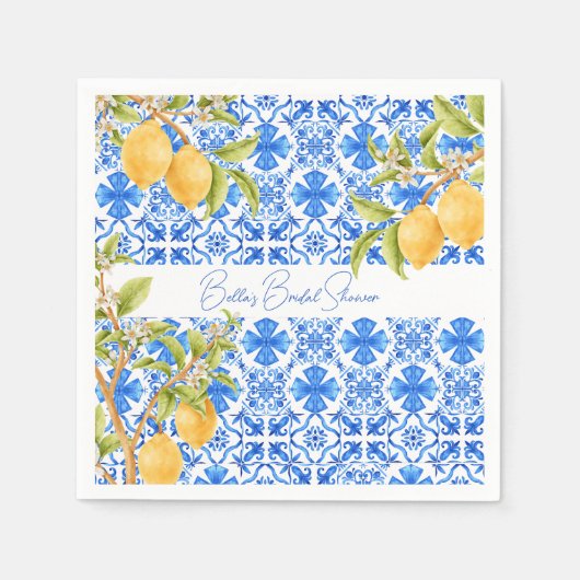 Serviette En Papier Carreaux Méditerranéens au Citron de Main Squeeze  (Devant)