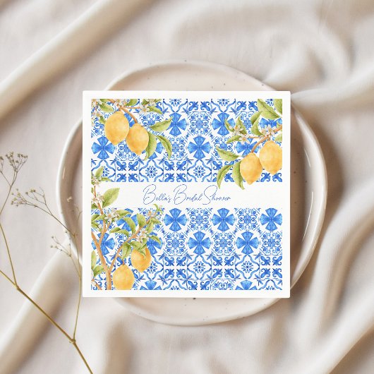 Serviette En Papier Carreaux Méditerranéens de Citrons de Mariage Main