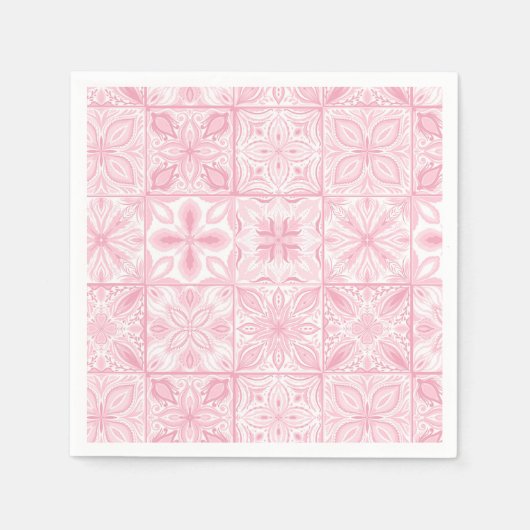 Serviette En Papier Carreaux ornés en rose (Devant)