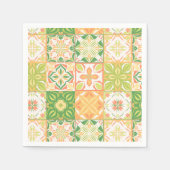 Serviette En Papier Carreaux ornés en vert et jaune (Devant)