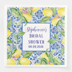 Serviette En Papier Carreaux Portugais Citron Mariage Méditerranéen