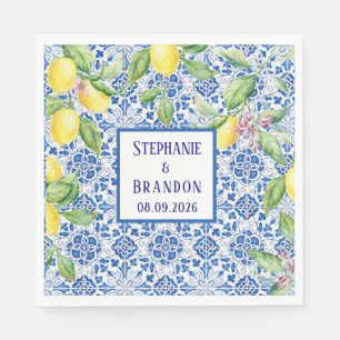 Serviette En Papier Carreaux Portugais Citrons Mariage Méditerranéen