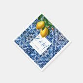 Serviette En Papier Carrelage bleu blanc citron Monogramme d'été (Coin)