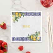 Serviette En Papier Carrelage bleu blanc jaune méditerranéen Mariage c (En situation)