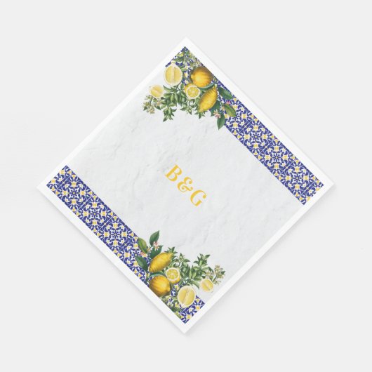 Serviette En Papier Carrelage bleu blanc jaune méditerranéen Mariage c (Coin)
