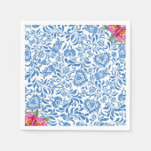 Serviette En Papier Carrelage bleu Fleur rose Parti grec méditerranéen (Devant)