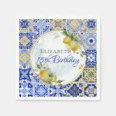 Serviette En Papier Carrelage bleu grec Citrons Parties scintillant or (Devant)