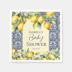 Serviette En Papier Carrelage bleu italien aquarelle citron bébé accue