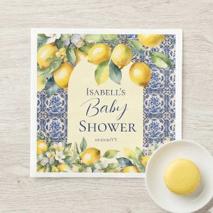 Serviette En Papier Carrelage bleu italien aquarelle shower bébé citro