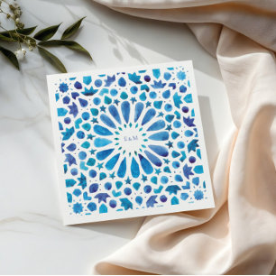 Serviette En Papier Carrelage bleu marocain Initiales Logo Mariage