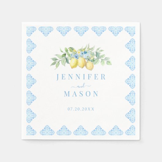 Serviette En Papier Carrelage bleu méditerranéen Citron Mariage italie (Devant)