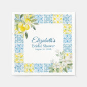 Serviette En Papier Carrelage bleu méditerranéen et citrons pour une B (Devant)