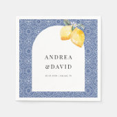 Serviette En Papier Carrelage bleu méditerranéen italien Mariage citro (Devant)