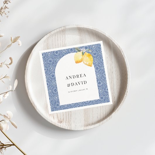 Serviette En Papier Carrelage bleu méditerranéen italien Mariage citro