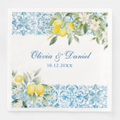Serviette En Papier Carrelage bleu méditerranéen & Mariage citron (Devant)