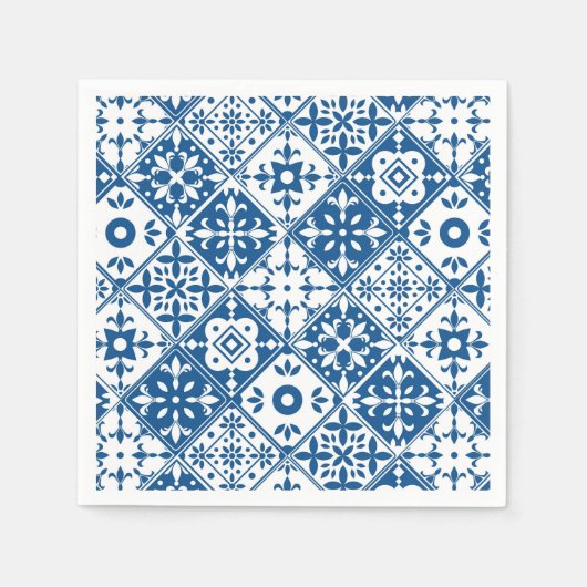 Serviette En Papier Carrelage bleu Santorin thème grec/espagnol (Devant)