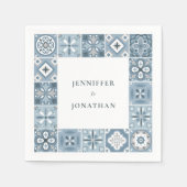 Serviette En Papier Carrelage espagnol bleu et gris (Devant)