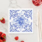 Serviette En Papier Carrelage floral bleu et blanc avec serviettes d'o (En situation)