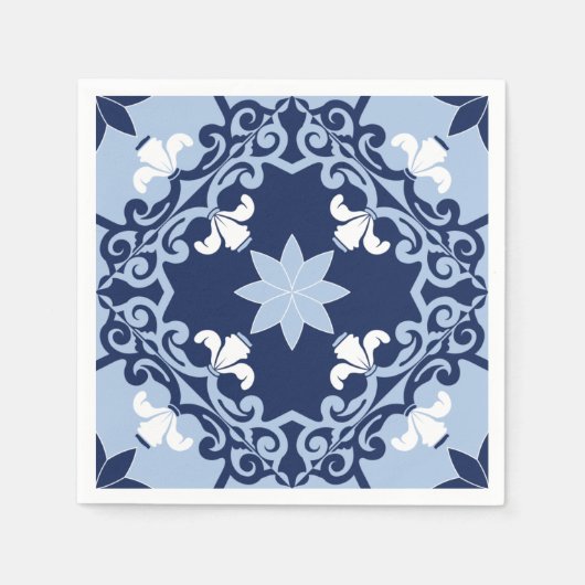 Serviette En Papier Carrelage géométrique marocain décoratif bleu (Devant)